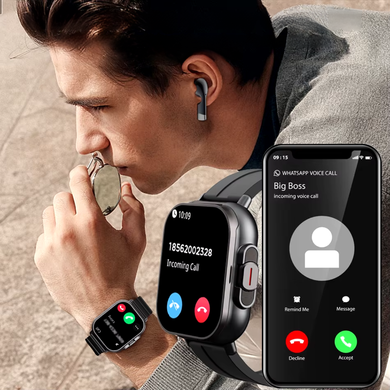 Smartwatch with Built-in Bluetooth Earbuds