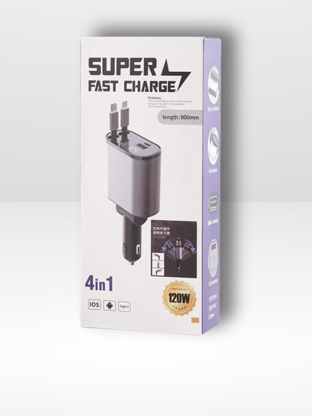 4-Port Fast and Retractable Car Charger